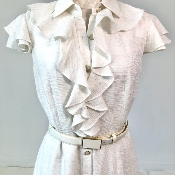 Antonio Melani 6 Metallic Button Down Dress White - Picture 7 of 15